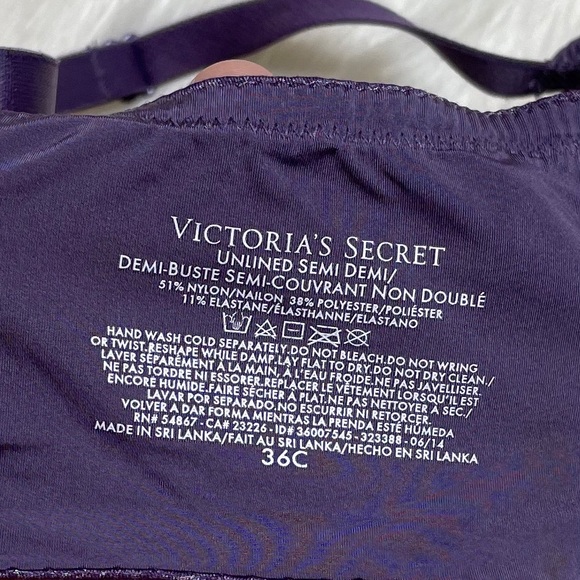 Victoria’s Secret Unlined Semi Demi Purple Bra 36C - Picture 3 of 5